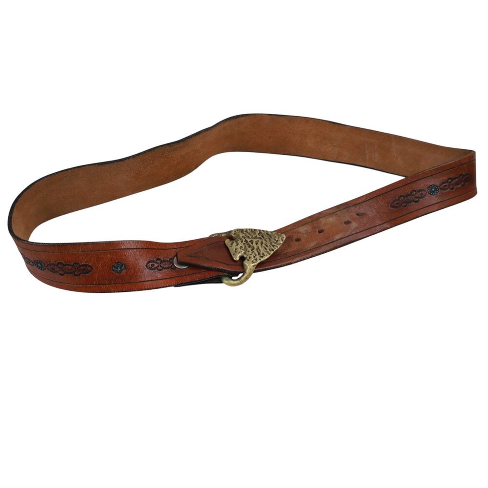 True Vintage 70s Brass Arrow Head Belt Buckle and Embossed Belt